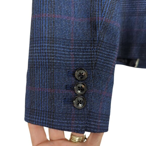 Banana Republic Women’s Plaid blue Blazer Sz 4 Double Breasted Glen Check Jacket - Picture 5 of 16